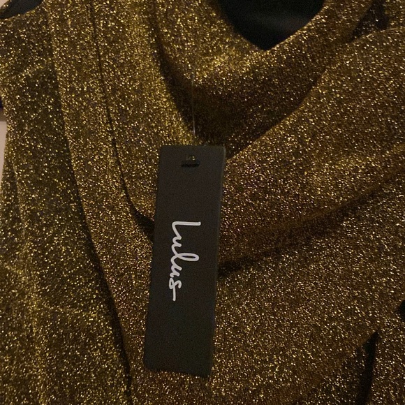 Lulus brownish green sparkly hoco dress one shoulder - Picture 3 of 3